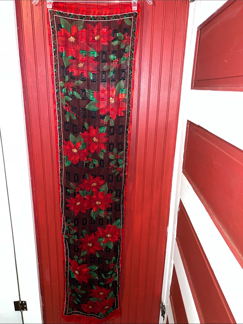 Vintage Poinsettia Print Christmas Scarf Wrap - Red & Green